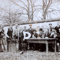 Workers at the School circa 1900. Fred Starr ( First left). Albert Prime (fourth from left). Elijah Fuller (stands – third from right). (Private Collection).